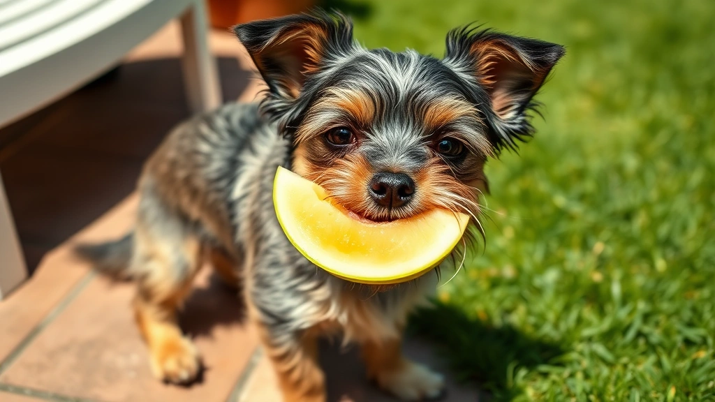 is honeydew good for dogs -
A small terrier dog enjoying a tiny piece of honeydew melon on a sunny patio wi