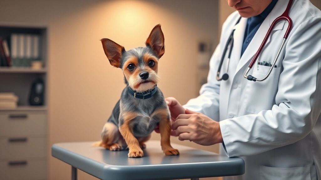 is imodium safe for dogs -
Photorealistic image of a veterinarian in a white coat examining a small terrie