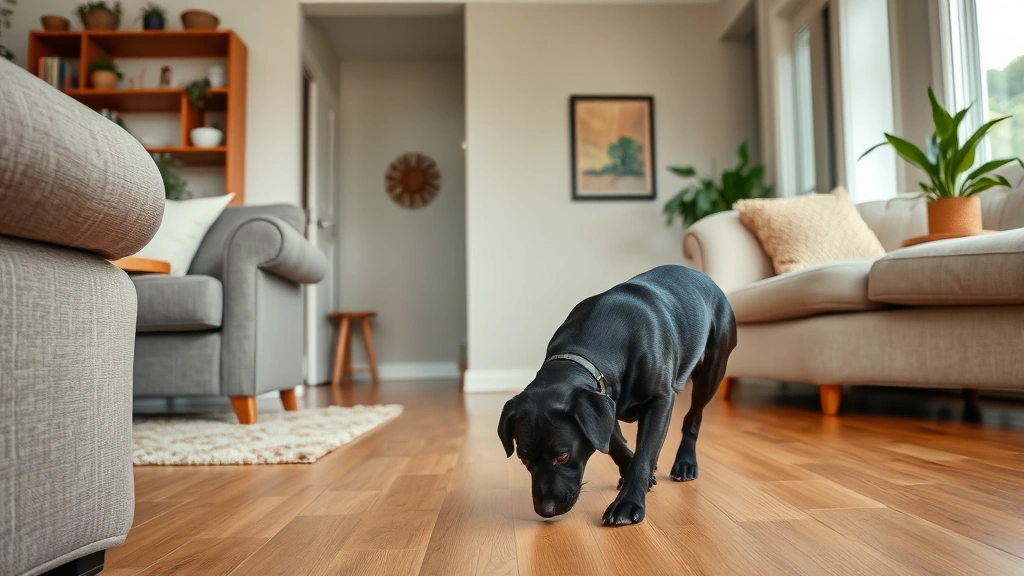 is it cruel to keep a blind dog -
A senior black Labrador navigating confidently through a home interior with con