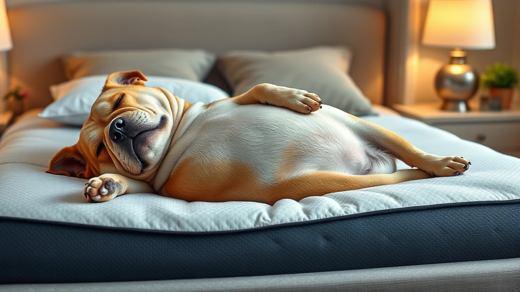 is it normal for a dog to snore -
Photorealistic image of an overweight dog lying on its back on a comfortable or