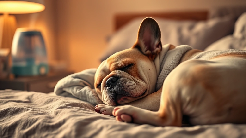 is it normal for a dog to snore -
Photorealistic photo of a French Bulldog sleeping on its side on a dog bed next