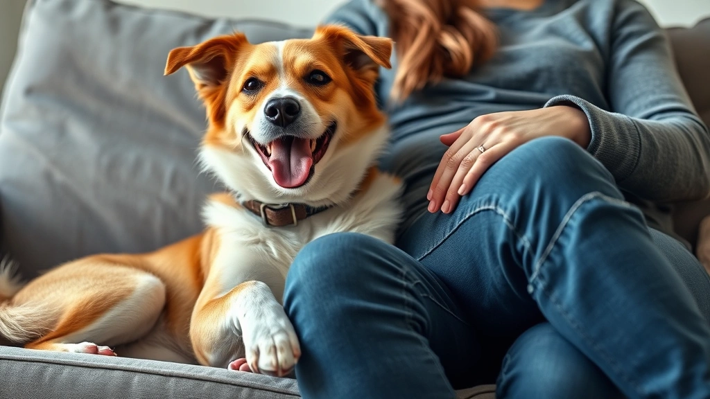 is my dog happy -
Photorealistic image of a content dog leaning against their owner’s leg w