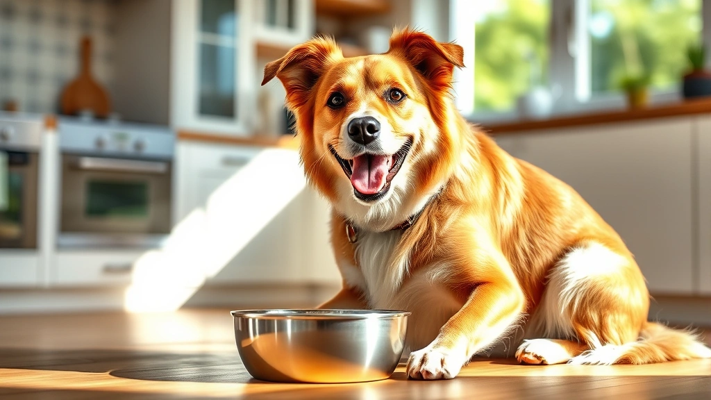 is natural balance a good dog food -
Photorealistic happy healthy dog eating from a bowl, sitting in bright kitchen,