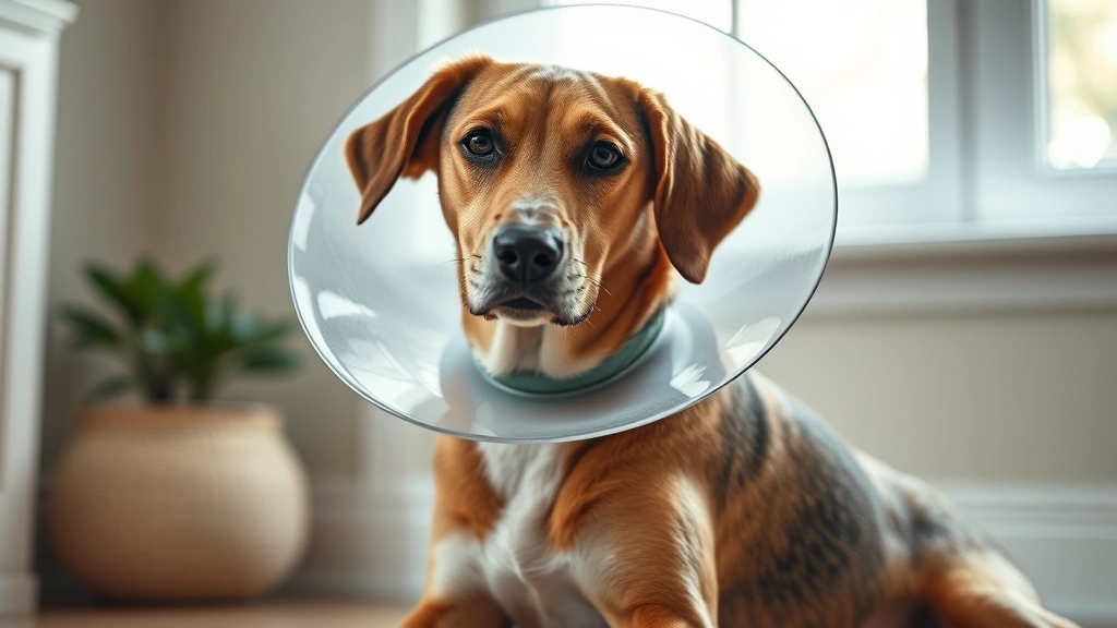 is neosporin safe for dogs -
Photorealistic photo of a dog wearing an Elizabethan cone collar, sitting peace