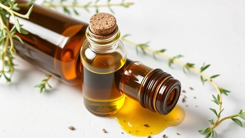 is oregano ok for dogs -
and a small glass bottle of oregano oil on a white surface
