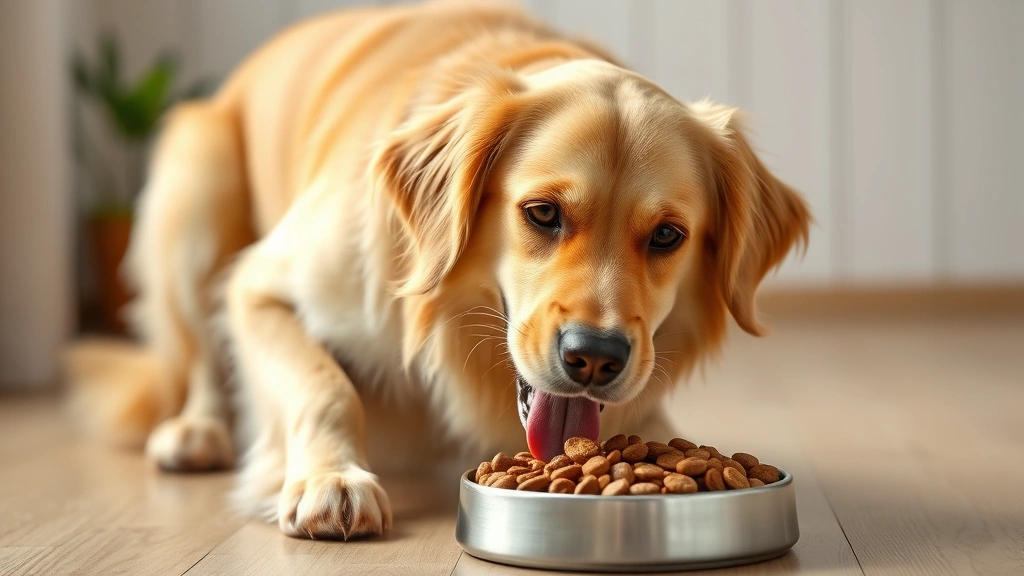 is palm oil bad for dogs -
Photorealistic image of happy golden retriever eating from a bowl of premium do