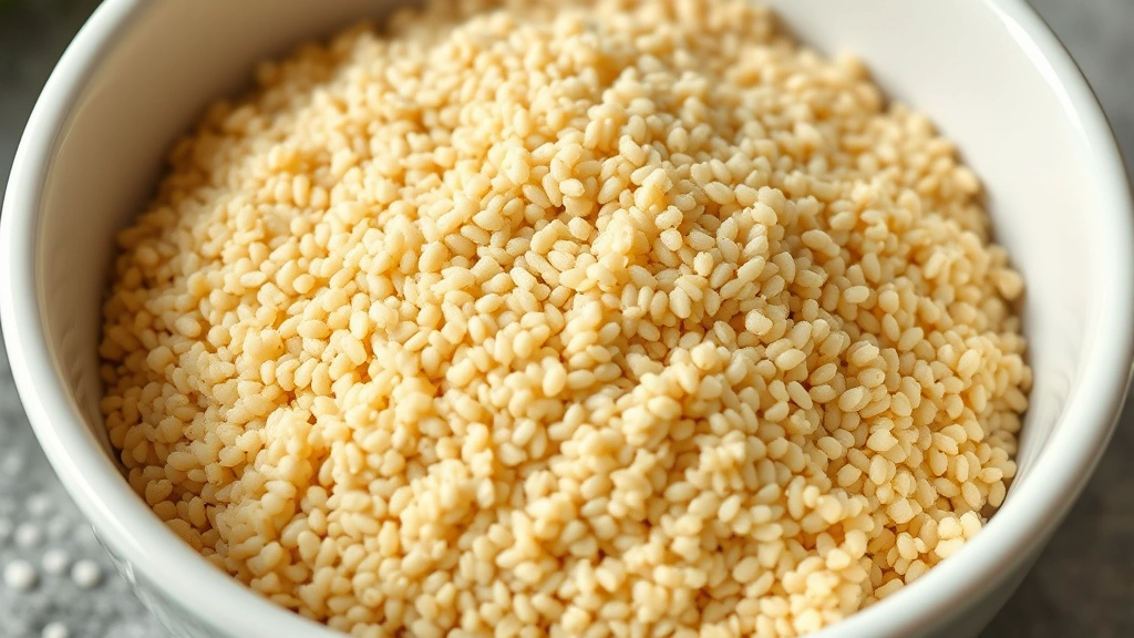 is quinoa bad for dogs -
Close-up of plain cooked quinoa grains in a white ceramic bowl, photorealistic