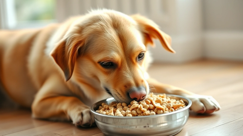 is rotisserie chicken good for dogs -
Photorealistic image of a happy healthy dog eating from a food bowl with plain