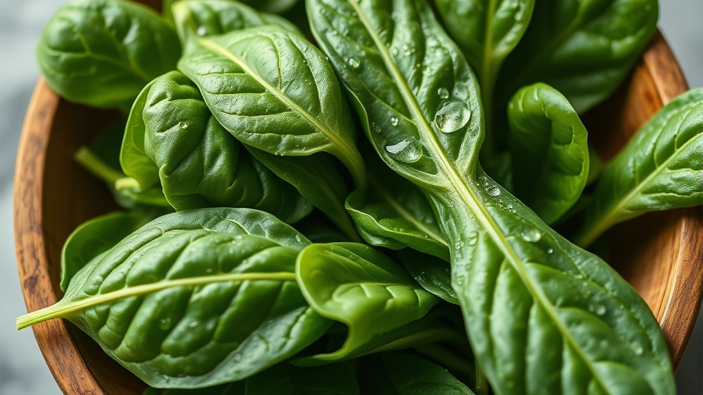is spinach good for dogs -
Photorealistic close-up of fresh raw spinach leaves in a wooden bowl with water