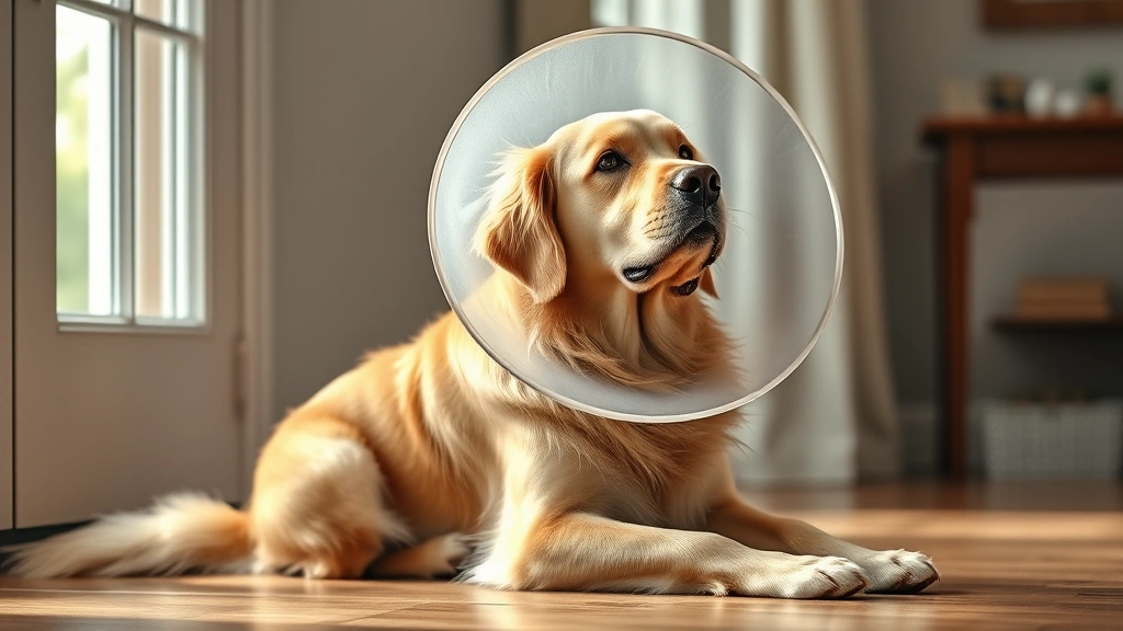 is triple antibiotic ointment safe for dogs -
Photorealistic image of a golden retriever wearing an Elizabethan cone collar, 