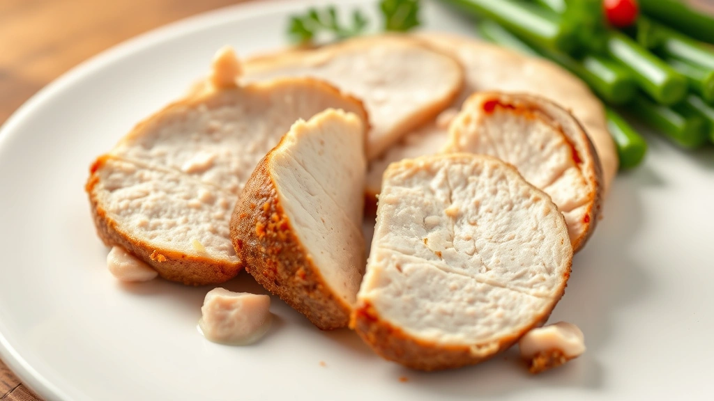 is turkey good for dogs -
Close-up of plain cooked turkey breast cut into bite-sized pieces on a white pl