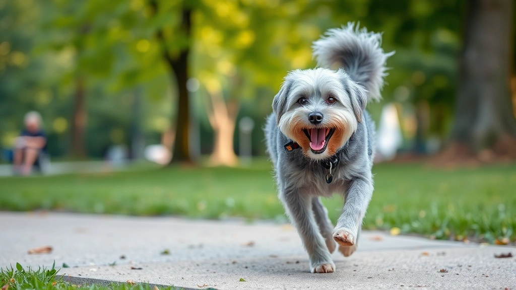 is turmeric good for dogs -
A senior dog with gray fur playing fetch in a park, appearing active and joyful
