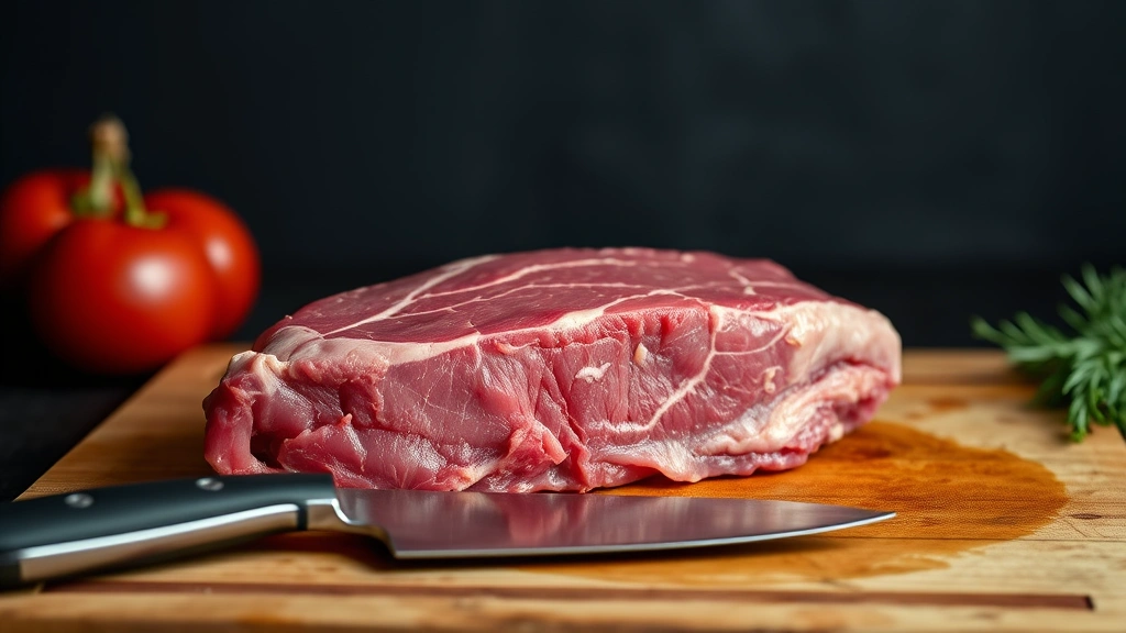 is venison good for dogs -
Photorealistic image of raw venison meat on a cutting board with a sharp knife