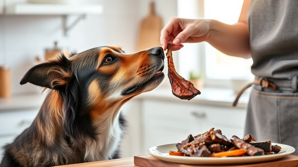 is venison good for dogs -
Photorealistic image of a medium-sized dog (mixed breed) being hand-fed a small