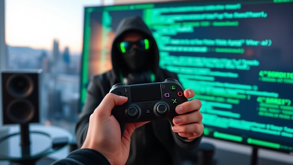 is watch dogs 2 cross platform -
holding a controller in front of a large TV displaying a hacker interface with 