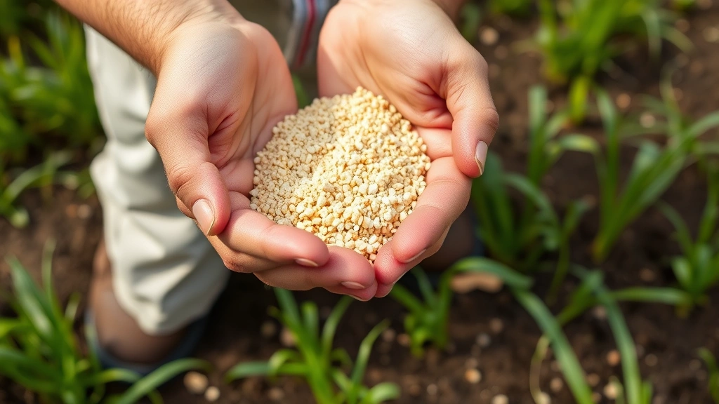 is weed and feed safe for dogs -
Photorealistic image of a gardener’s hands holding organic corn gluten me