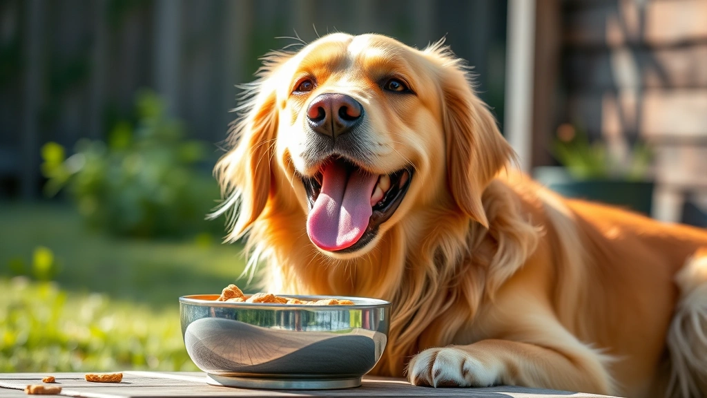 is xanthan gum bad for dogs -
Photorealistic image of a happy healthy golden retriever eating a treat from a