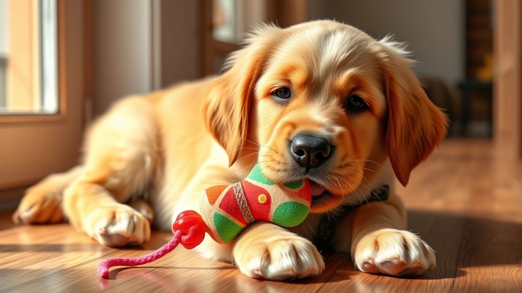 jellycat dog -
Photorealistic image of a golden retriever puppy gently holding a colorful jell