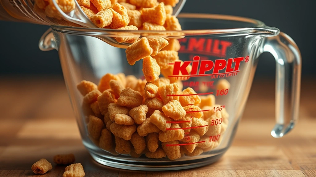 kibble freshness feeding window -
Photorealistic close-up of kibble being poured into a clear measuring cup
