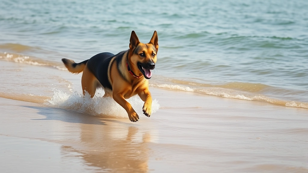 labrador german shepherd mix dog -
Photorealistic image of a labrador german shepherd mix dog running through shal