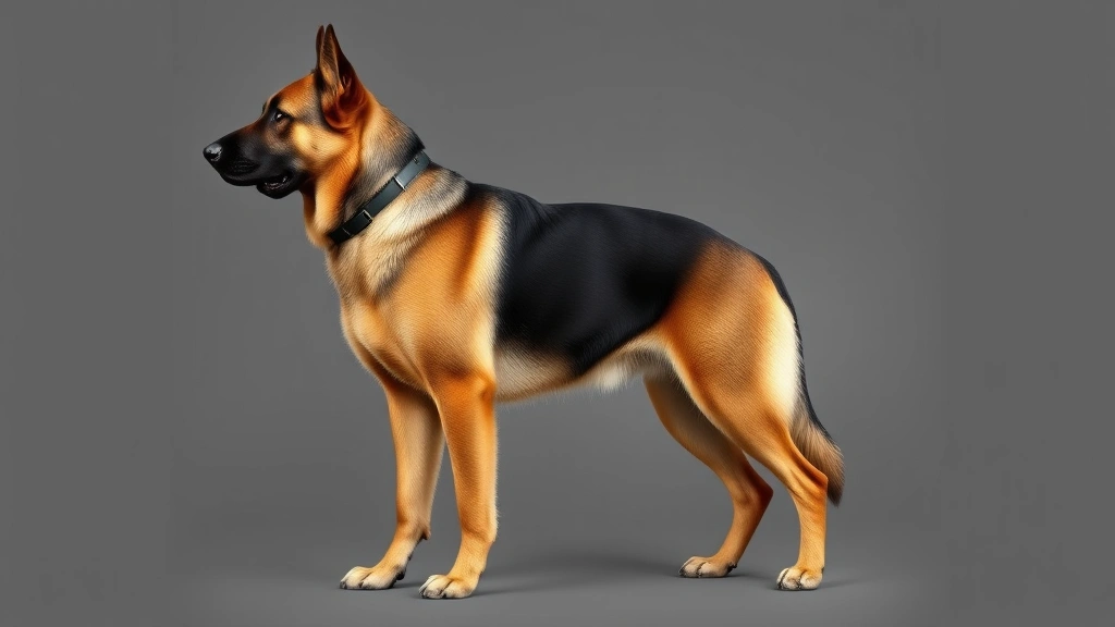 large breed dog food -
A photorealistic image of a large breed dog (German Shepherd or Labrador) stand