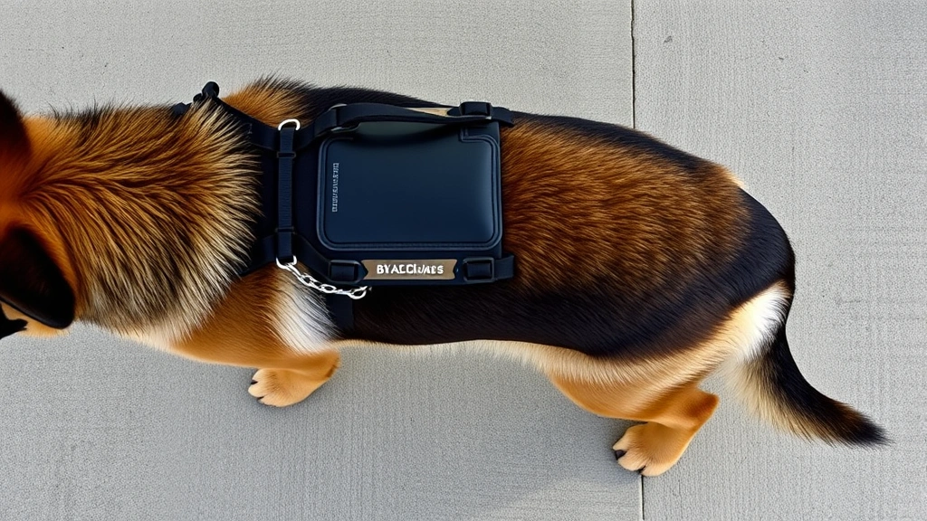 large dog harness -
Photorealistic image of a large German Shepherd from above showing a dual-clip 