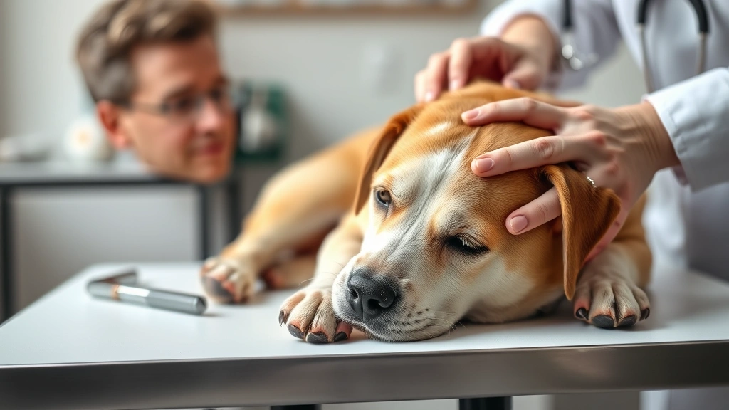 lethargic dog -
Photorealistic image of a veterinarian examining a lethargic dog on an examinat