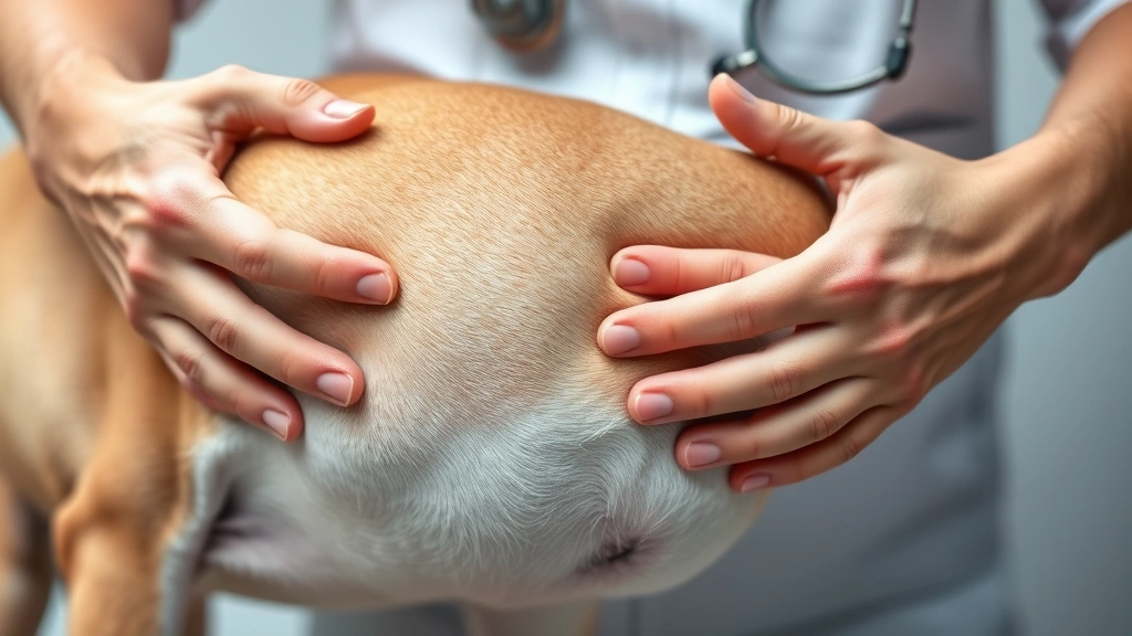 lipoma in dogs -
Photorealistic image of a veterinarian’s hands palpating a dog’s ab