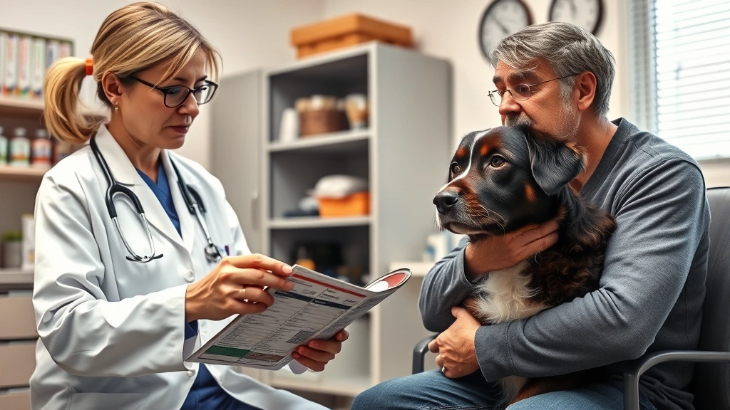 liver disease feeding regimen -
Photorealistic photo of a veterinarian reviewing food labels and a prescription