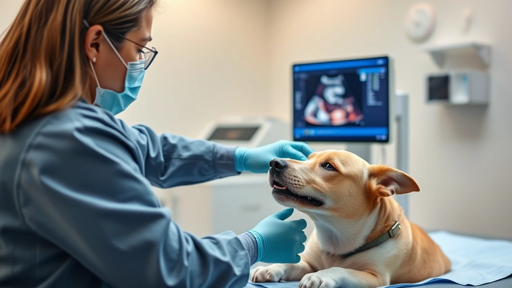 liver disease in dogs -
Photorealistic scene of a veterinarian performing an ultrasound examination on 