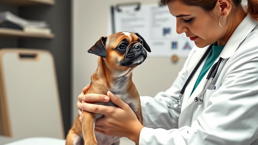low fat dog food for pancreatitis -
Photorealistic image of a veterinarian in a white coat examining a small dog&#8