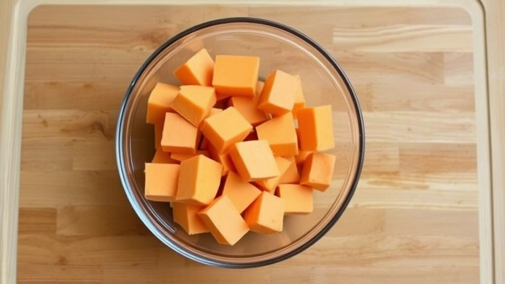 low-fat human food options -
and sweet potato chunks in a clear glass bowl on a wooden cutting board