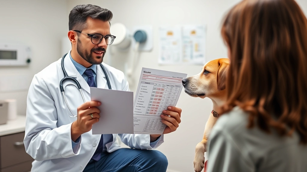 low protein dog food -
Photorealistic image of a veterinarian holding a blood test result document whi