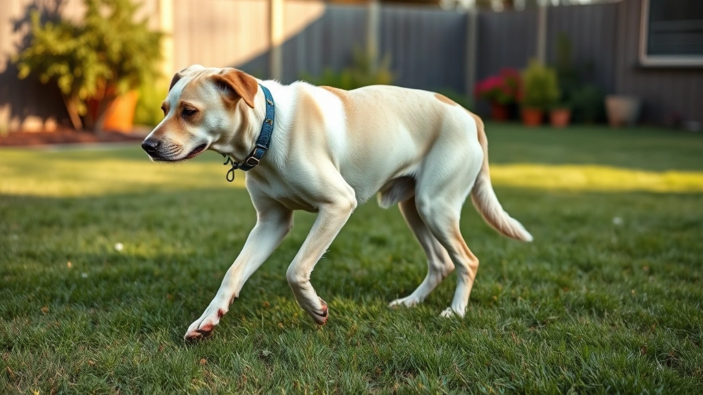 lyme disease symptoms in dogs -
Photorealistic photo of a dog limping or favoring one front leg while walking o