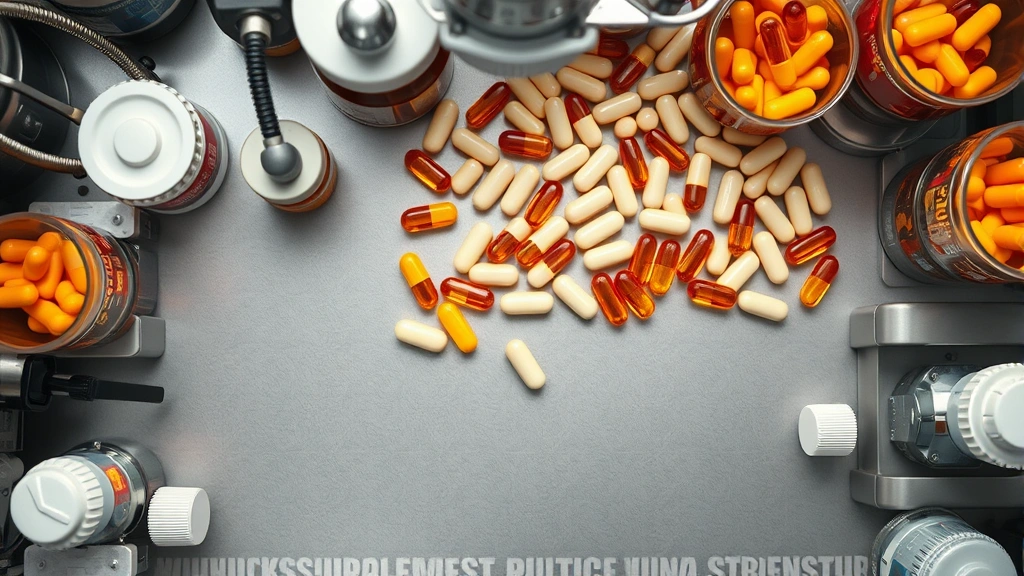 made in USA pet supplements -
Photorealistic overhead shot of supplement manufacturing quality control proces