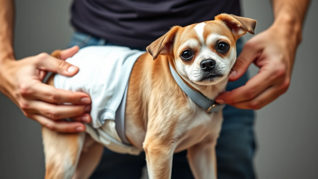 male dog diapers -
Photorealistic image of a small dog being fitted with an adjustable male diaper