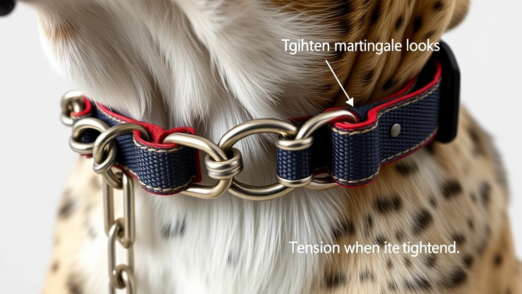 martingale collar for dogs -
Photorealistic close-up of a martingale collar mechanism showing the chain and 