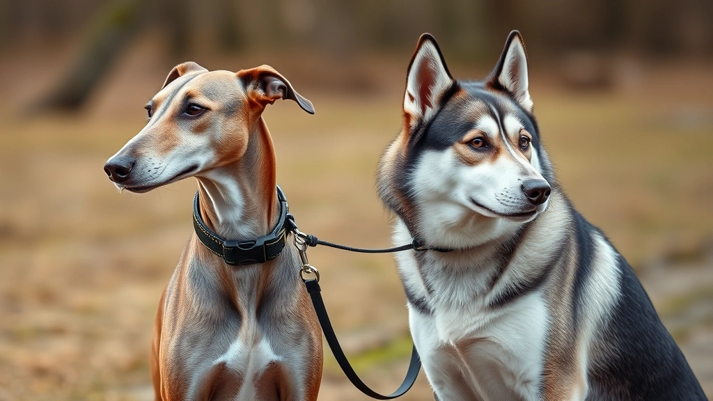 martingale collar for dogs -
Photorealistic image of a greyhound and a husky side by side, both wearing mart
