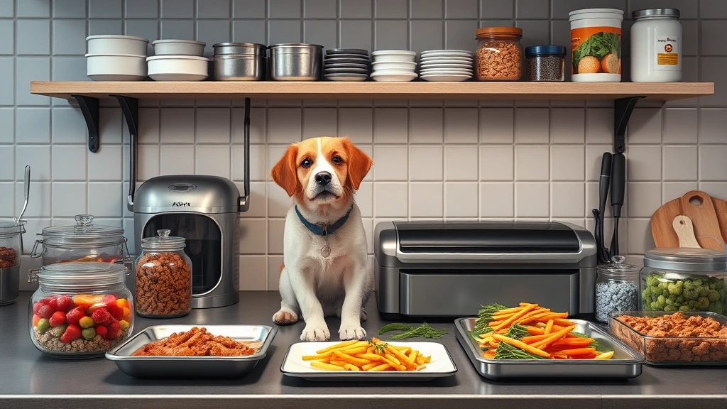 meal prep for pets -
photorealistic style: organized pet meal prep station with vacuum sealer