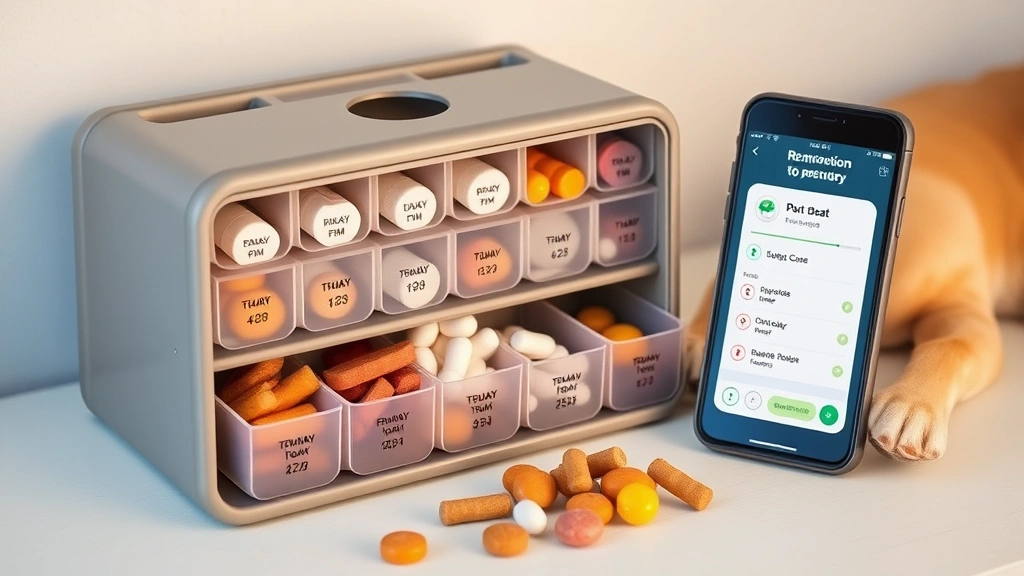 medication with food schedule -
Photorealistic image of a pet medication organizer with multiple compartments l