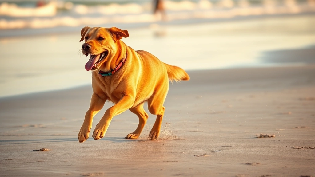 meloxidyl for dogs -
An older labrador retriever running and playing on a beach with visible joy and