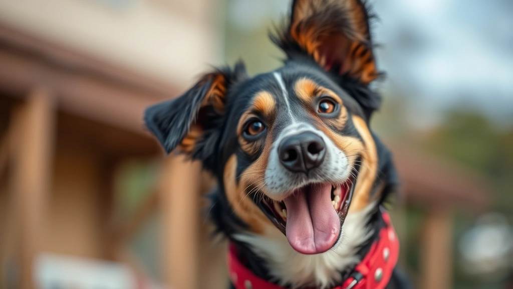 merle dog -
alert and friendly demeanor