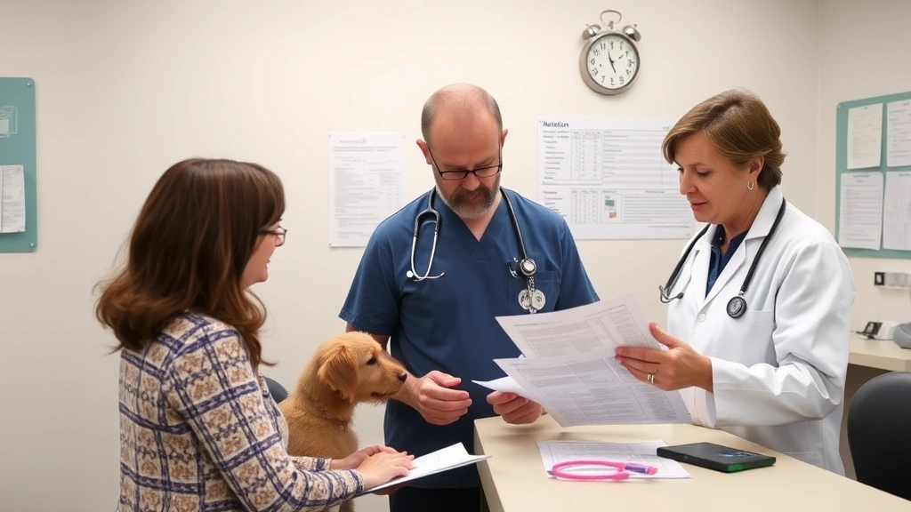 metabolic feeding schedule -
A veterinarian discussing nutrition charts and pet health records with a pet ow