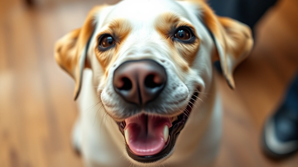 military dog tags -
dog looking at camera with friendly expression
