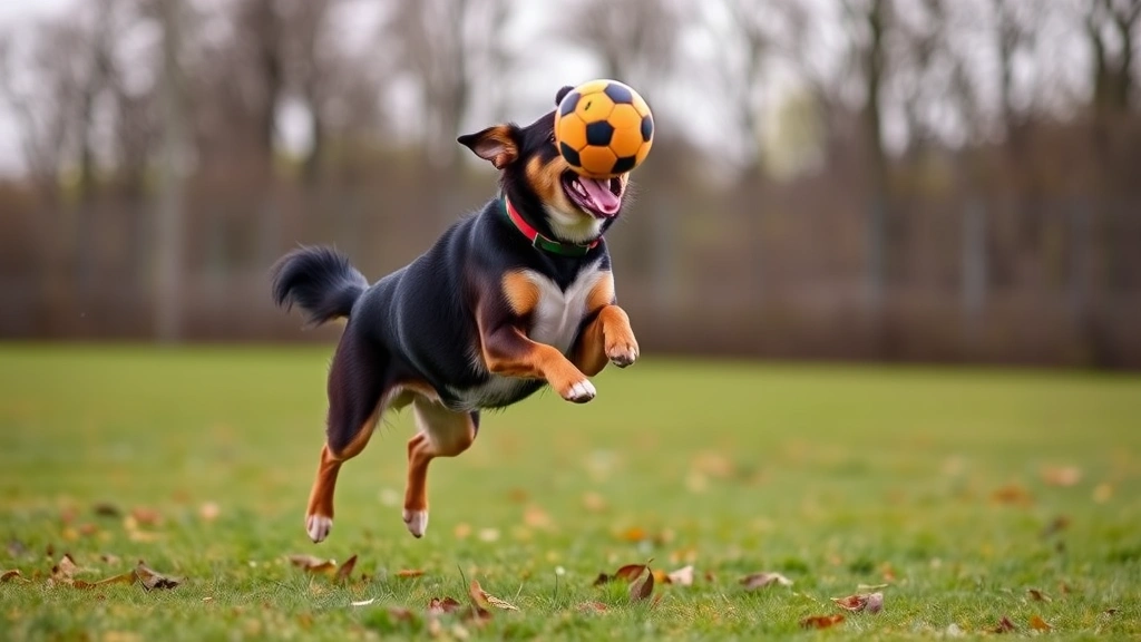 mini bernese mountain dog -
dog mid-jump catching a ball
