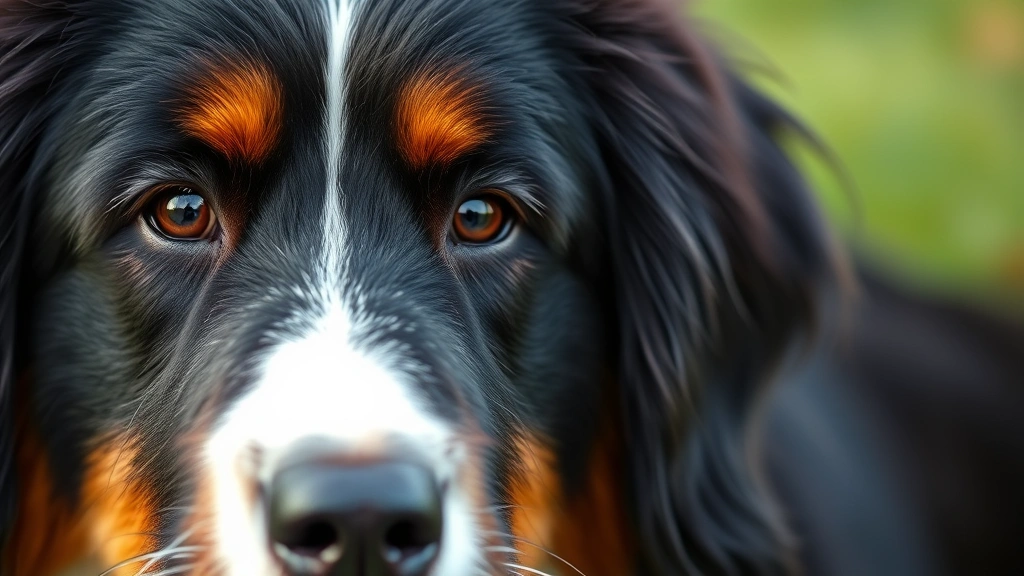 mini bernese mountain dog -
Close-up portrait of a mini Bernese mountain dog’s face showing distincti
