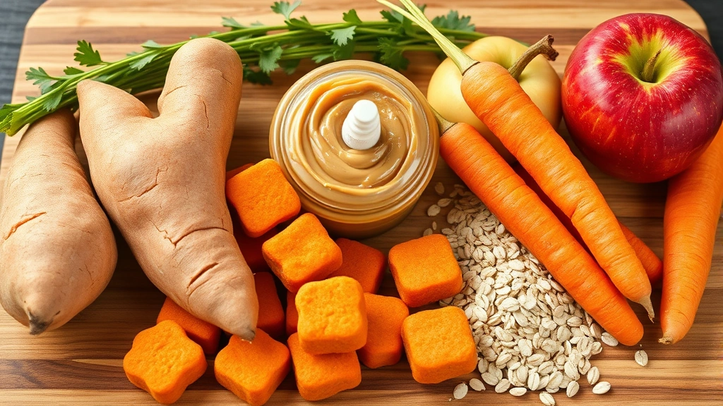 mississippi teacher dog treats -
Photorealistic close-up of fresh ingredients for dog treats including sweet pot