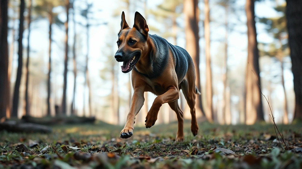 mountain cur dog -
Photorealistic photograph of a mountain cur dog running through a forest cleari