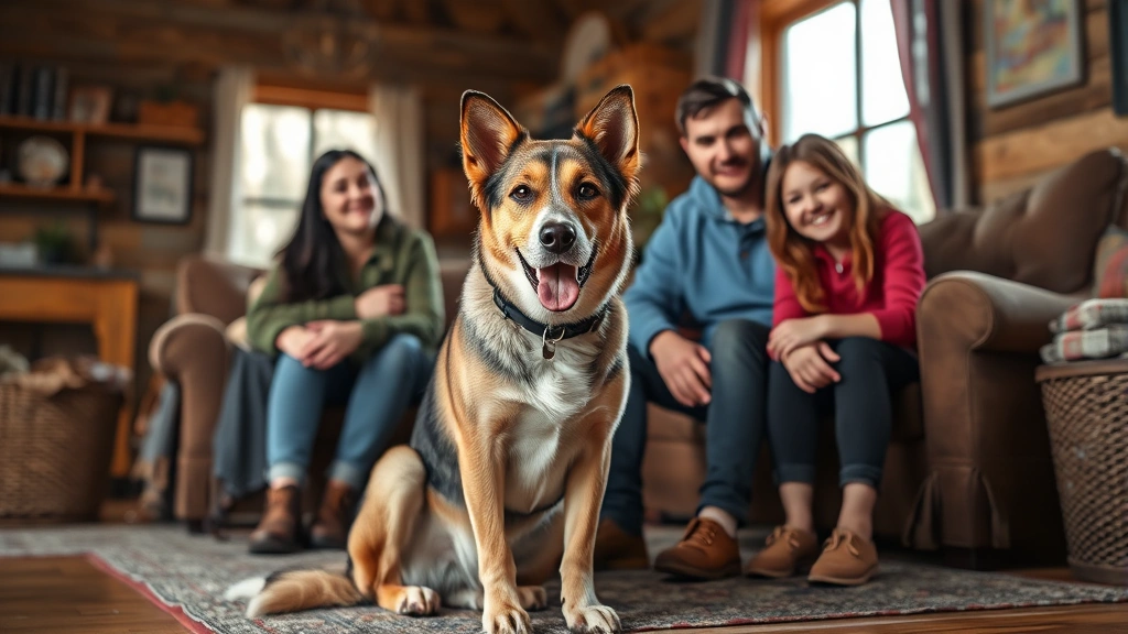 mountain cur dog -
Photorealistic image of a mountain cur dog sitting with a family in a rural hom