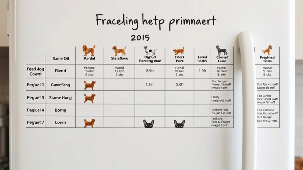 multiple dog feeding strategies -
Photorealistic image of a multi-dog household feeding chart on a kitchen refrig